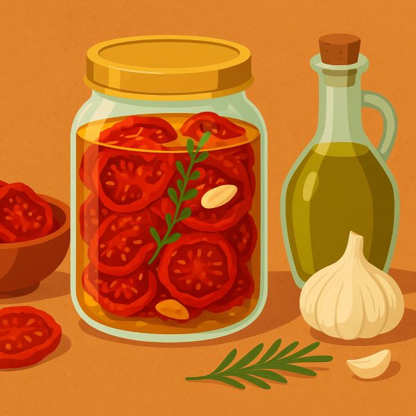 گوجه خشک در روغن زیتون و سیر